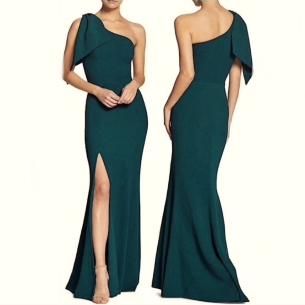 Dress The Population Georgina One Shoulder Gown Pine Green
